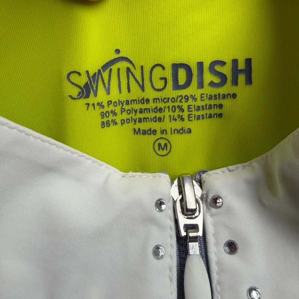 Swingdish Golf Jacket M‎ White Lime Green Ruched Peplum Full Zip J001-1